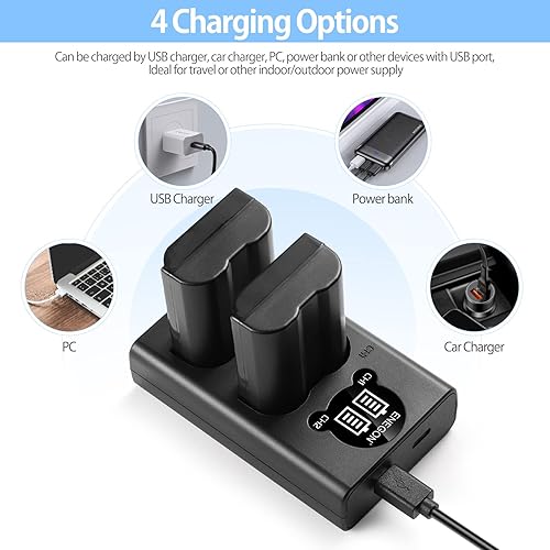 Miniatura 5 de ENEGON EN-EL15 EL15aEL15bEL15c - Cargador USB LCD compatible con Nikon Z6, Z7, D7500 D7000, D7100, D7200 D500, D600, D610, D750, D780 D800, D810,