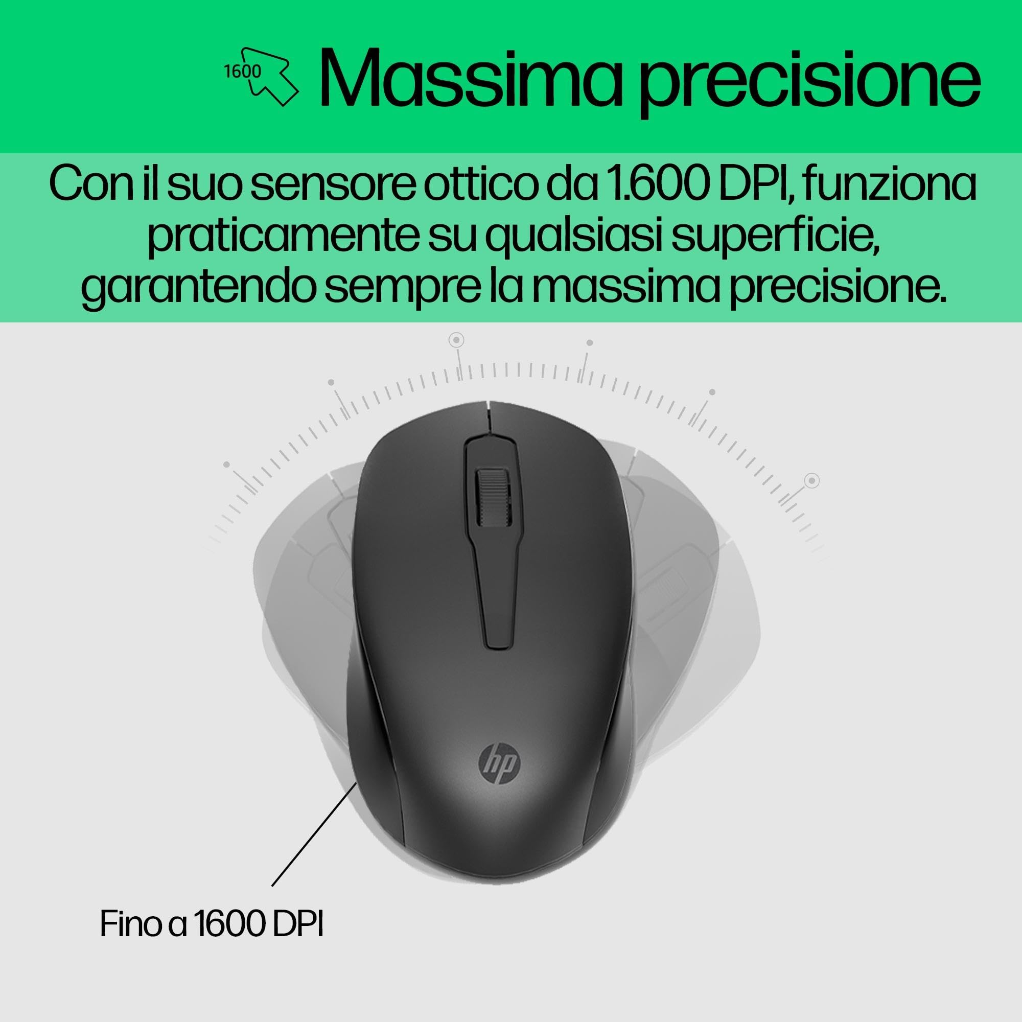 HP 330 Combo Tastiera e Mouse Wireless a 2,4 GHz, Indicatore LED Blocco Maiuscole, 12 combinazioni di tasti, Plug and Play, Mouse sensore ottico da 1600 DPI, Compatibile con Windows 10 e 11, Nera