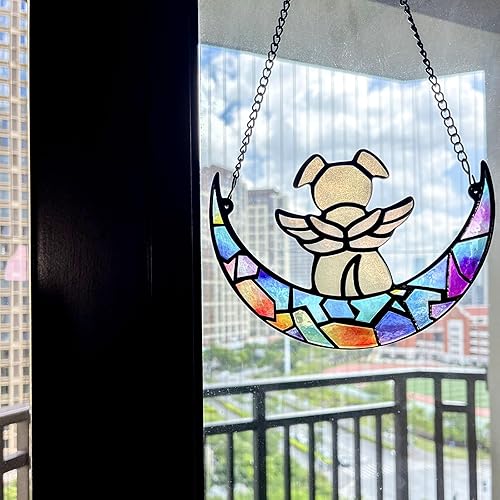 Miniatura 7 de Atrapasoles conmemorativo para perros de ángeles de vidrieras con tarjeta de condolencia, regalos conmemorativos para perros por pérdida de perro,