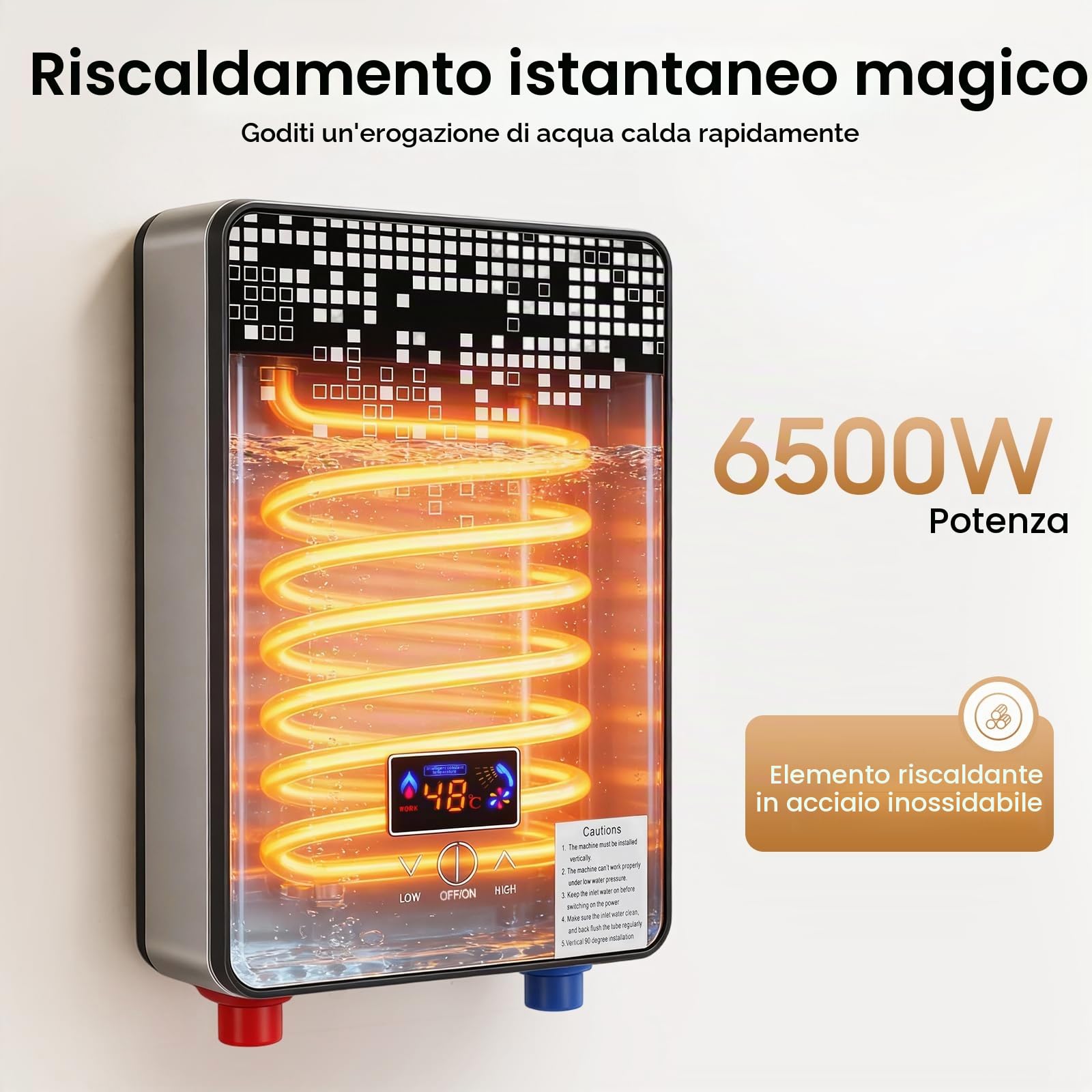 Scaldabagno elettrico 6500W scaldabagno elettrico con display LED temperatura regolabile temperatura regolabile impermeabile IPX24 scaldabagno con doccetta a mano per bagno e doccia