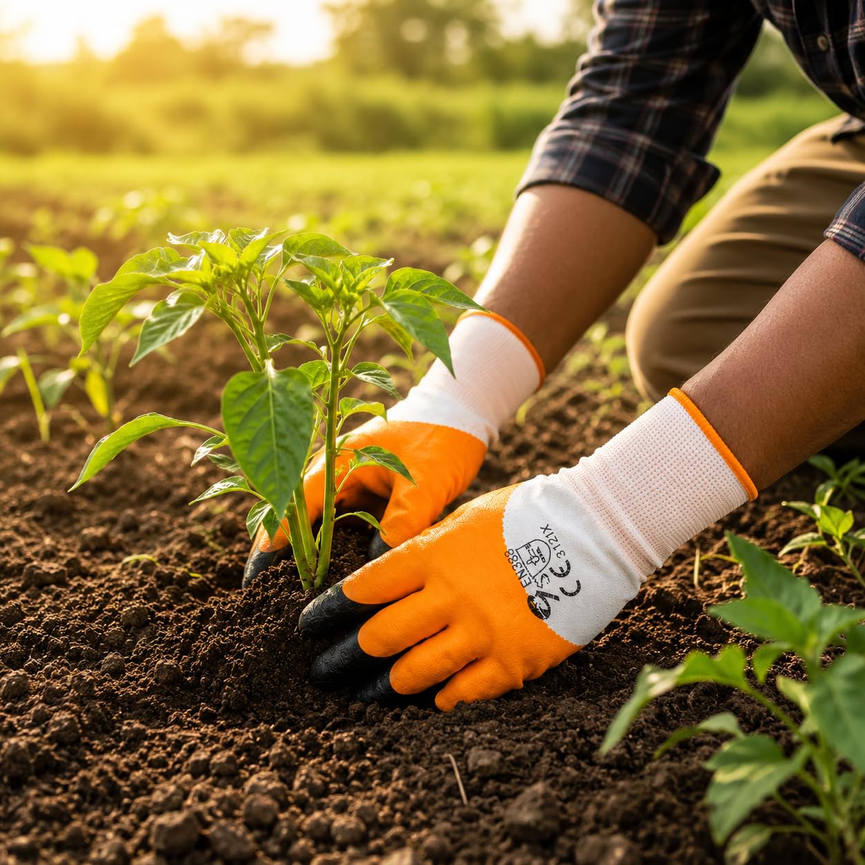 Gardening Gloves for Men & Women | Nitrile Coated Safety Work Gloves | Anti Slip Grip Hand Gloves for Gardening, Farming, Weeding, Planting, Construction, Warehouse & DIY (1 Pair, Orange)-picture-10