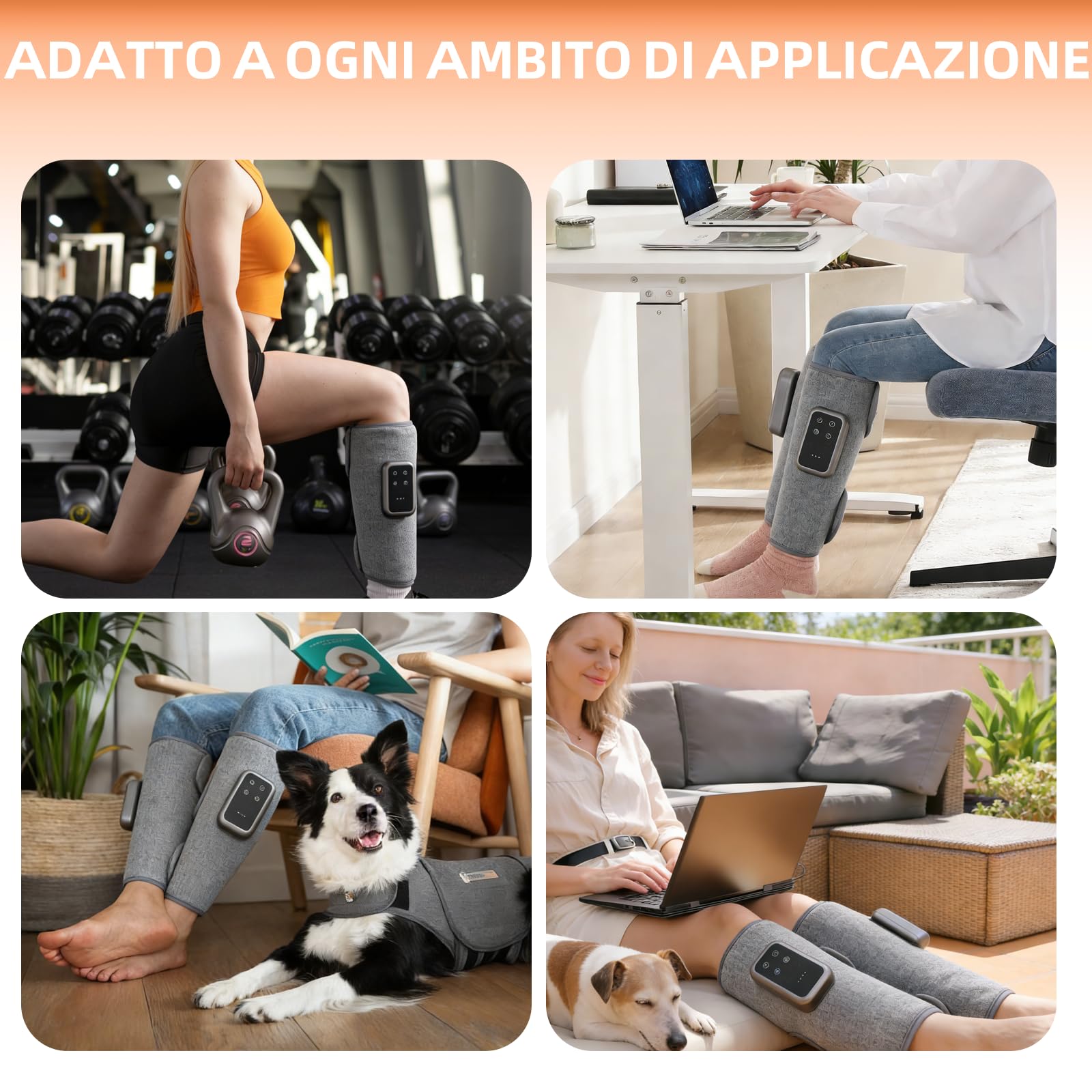 2 Massaggiatori per Polpacci Senza Fili a Compressione d'Aria | Spegnimento auto 20 min, batteria fino 120 min, USB-C, display touch, ampio cerotto termico, per vita, sport & lavoro