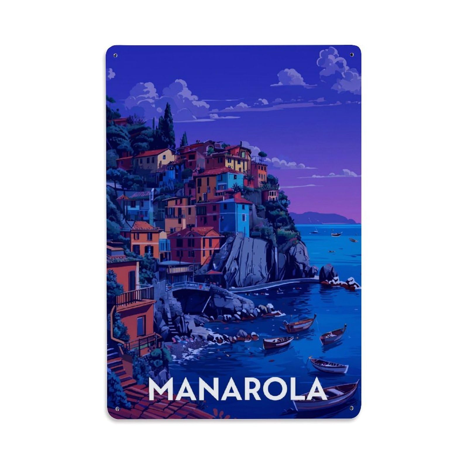Huiyhb 8X12inch(20X30cm) Vintage Travel Manarola Italy Blue Hour Metal Tin Sign