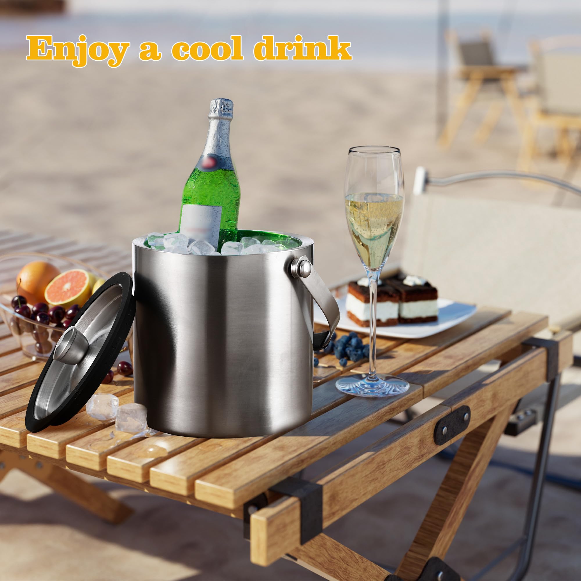 1.6 litri Secchiello Ghiaccio, Secchiello Ghiaccio In Acciaio Inox con Coperchio sigillante, Colino e pinze per Ghiaccio, Perfetto per cocktail Bar, Feste, Casa