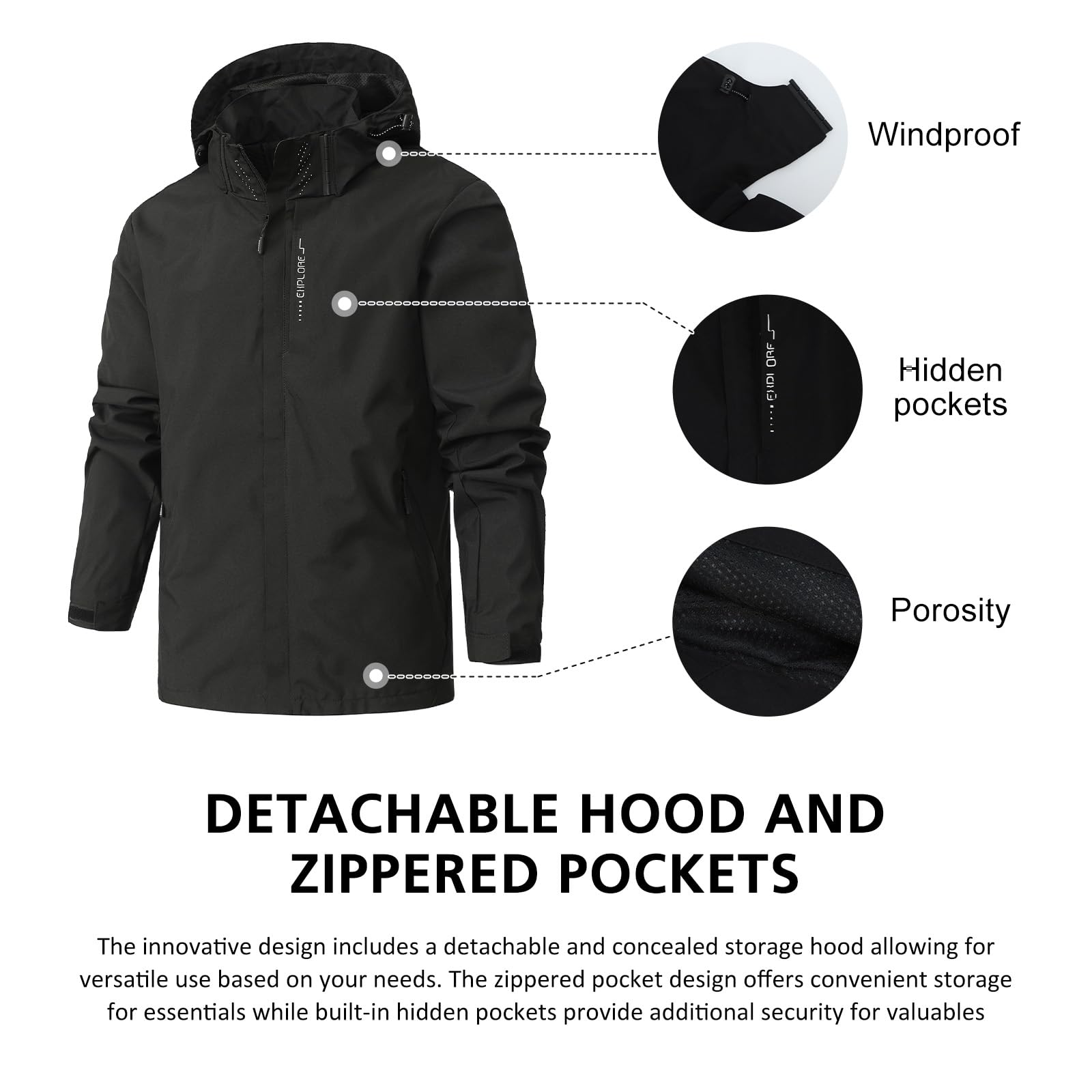 Chaqueta Impermeable Hombre Aire Libre Ligera Caminar Prueba Viento Deportiva Capucha Mountain