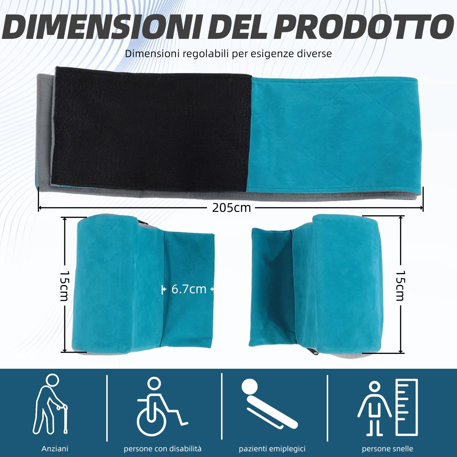 Cuscino di supporto laterale regolabile per sedia a rotelle, chiusura antiribaltamento universale, rivestimento antidecubito, supporto di posizionamento laterale e aiuto di sicurezza per sedie