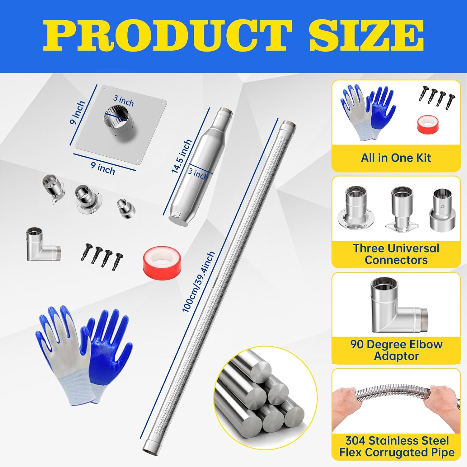 2026 Upgraded Generator Exhaust Extension Silencer kit with Three Universal Adapters, Through-Wall Mounting Plate – Reduces Exhaust Noise By 52%, Universal Fit for Most Portable Generators
