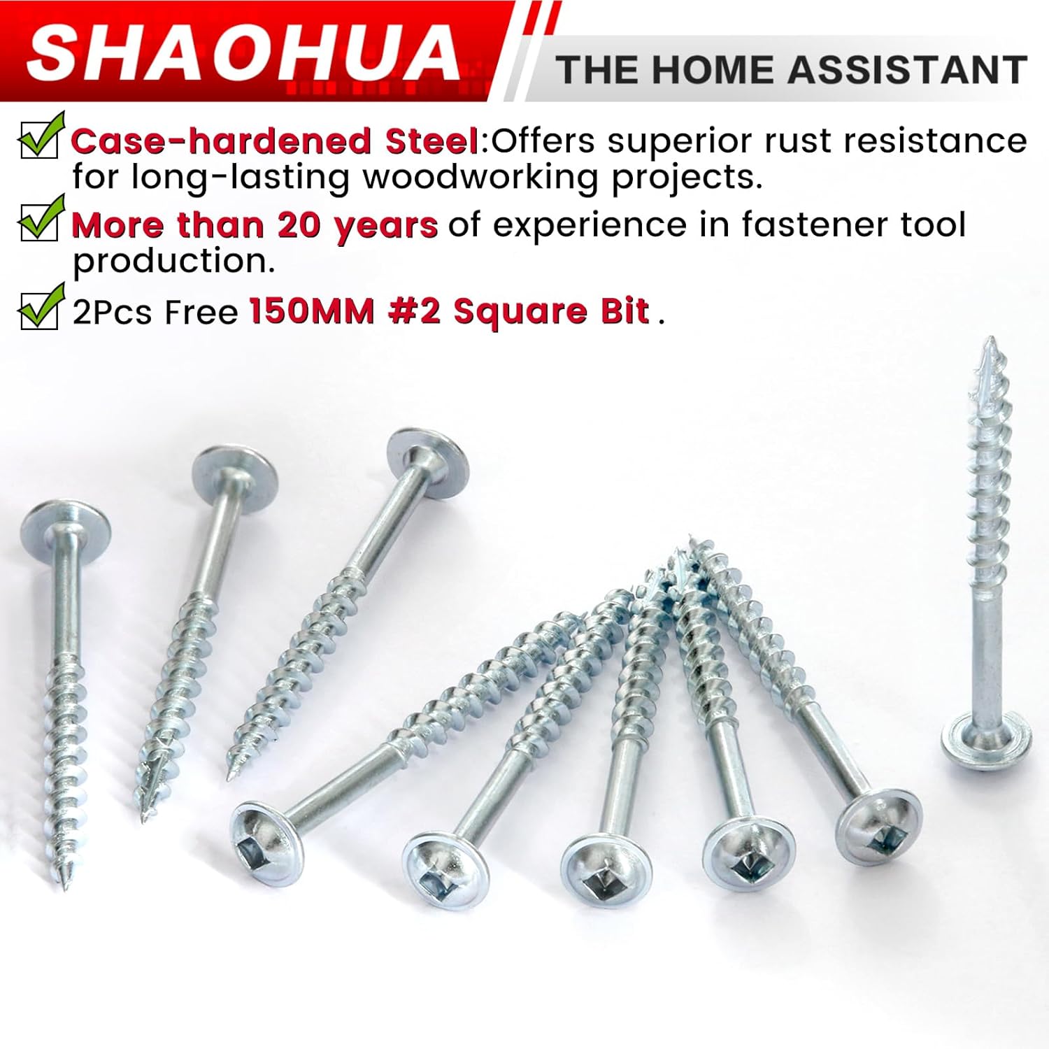 500 Pcs #8 2" Pocket Hole Screws, Coarse Thread for Furniture, Cabinets, Compatible with Kreg Jig, Zinc Plated Pocket Screws for Indoor Use, Portable Handheld Box w/ SQ2 Square Drive Bit