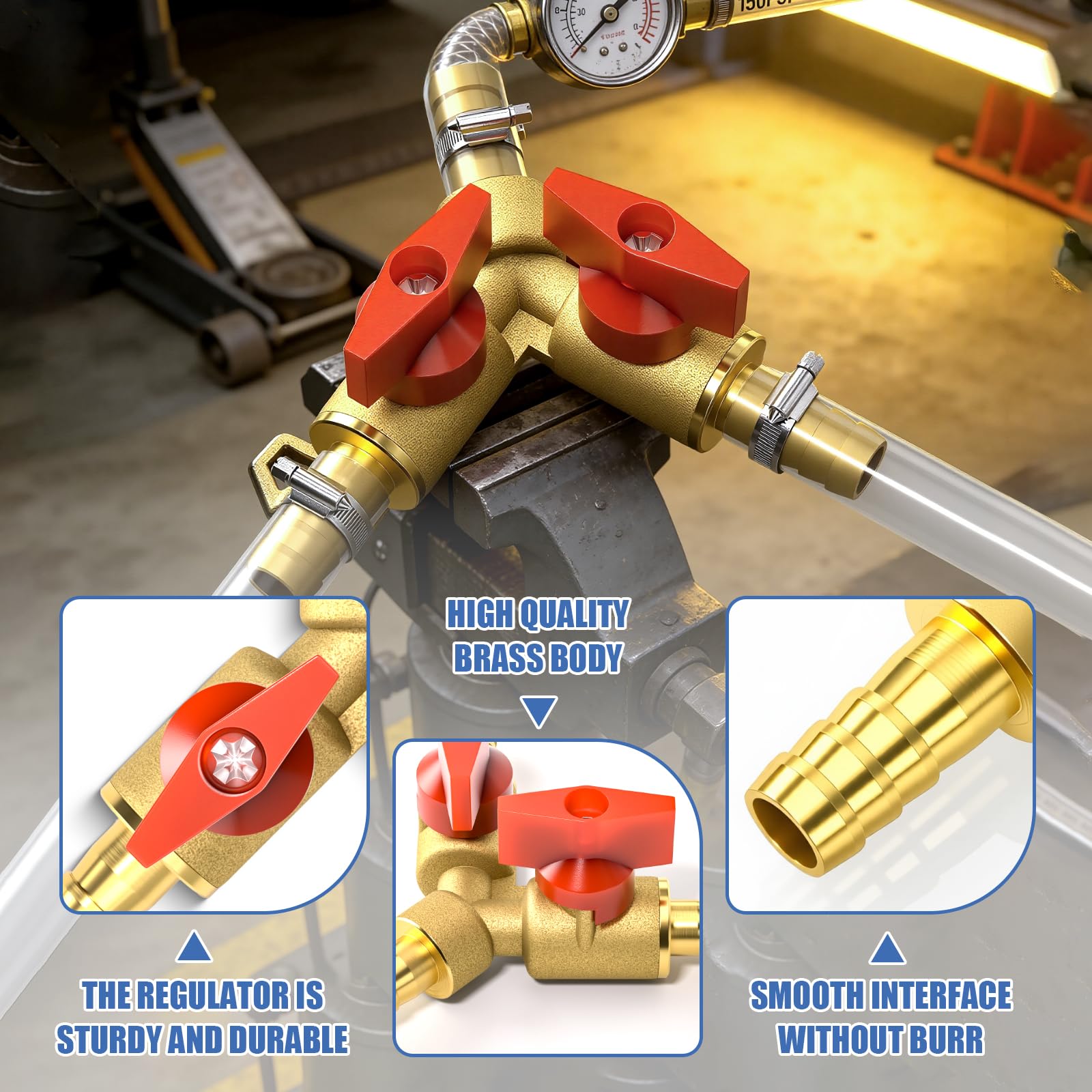 Bwintech 2 válvulas de bola de latón de 3 vías de 8 mm, forma de Y, 2 interruptores de válvula de cierre con 6 abrazaderas de manguera
