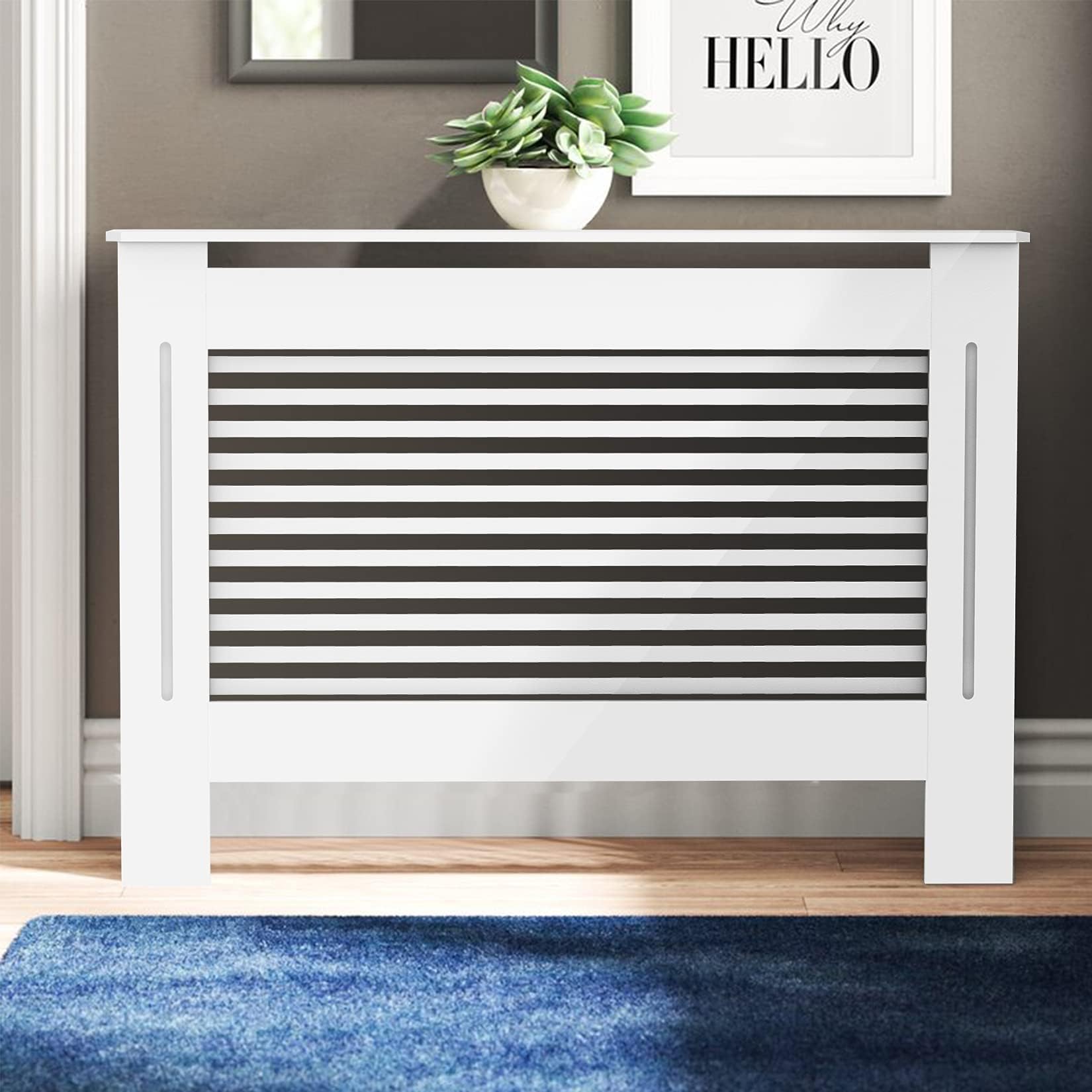 High Radiator Cover Wood Cabinet: External 92cm Height White Medium Heater Covers Internal Heights 90cm or 91cm Horizontal Slats Modern Tall Radiators Shelf Thicken MDF Wooden Kitchen Bedroom