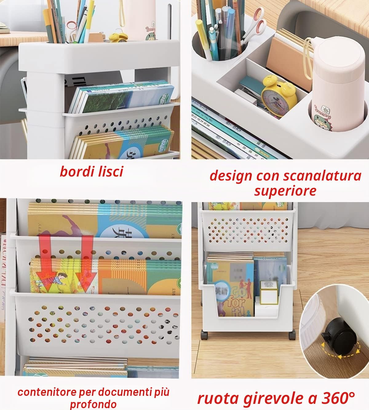 Libreria mobile da scrivania for aule, carrello multiuso a 5 livelli con ruote, organizer da scrivania for libri, portariviste, carrello portaoggetti sottile for casa, cucina, ufficio, studio, dormito