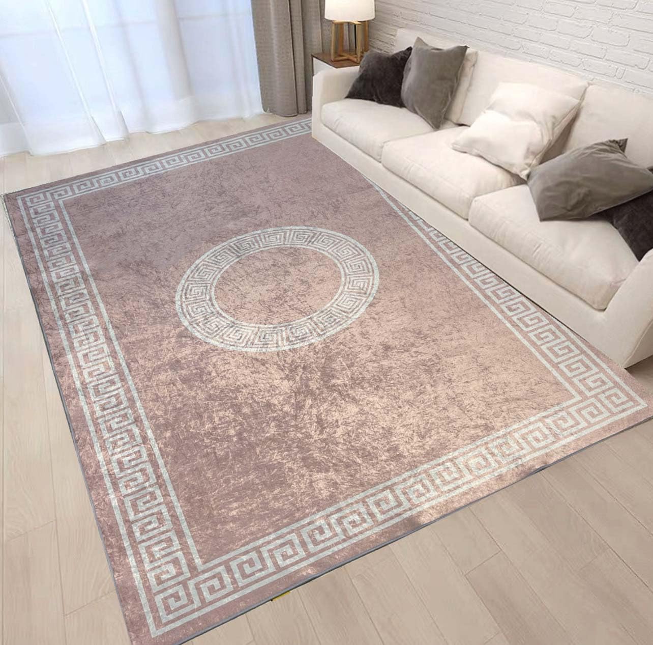 Alfombra para Salón, Dormitorio, Cocina Pelo Corto Diseño Moderno 200x300cm - Alfombra Suave, Alta Resistencia, Lavable - Base Antideslizante (Greco Circulo Rosa)