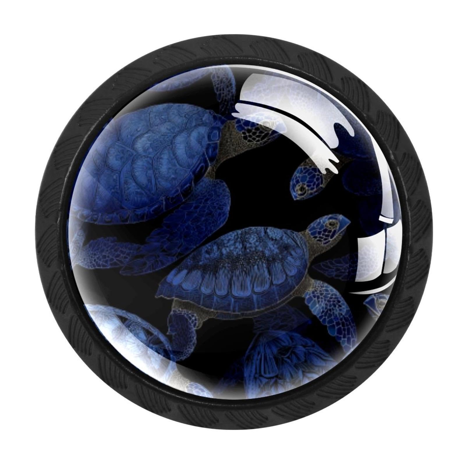 Boutons de meuble ronds en verre et métal motif tortue de mer bleu marine pour commode chic