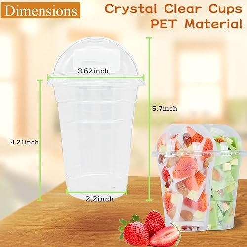 Miniatura 6 de Artpreti 25 juegos de vasos de parfait de plástico transparente de 12 onzas con tapas de cúpula (SIN AGUJERO) - Vasos desechables de postre con