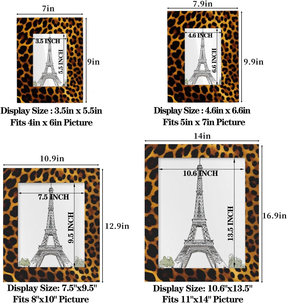 Fashion Cool Leopard Picture Frame 8x10, Leopard Print 8x10 Photo Frame Horizontal and Vertical Display 8 by 10 Wooden Picture Frame for Wall Hanging and Tabletop Display