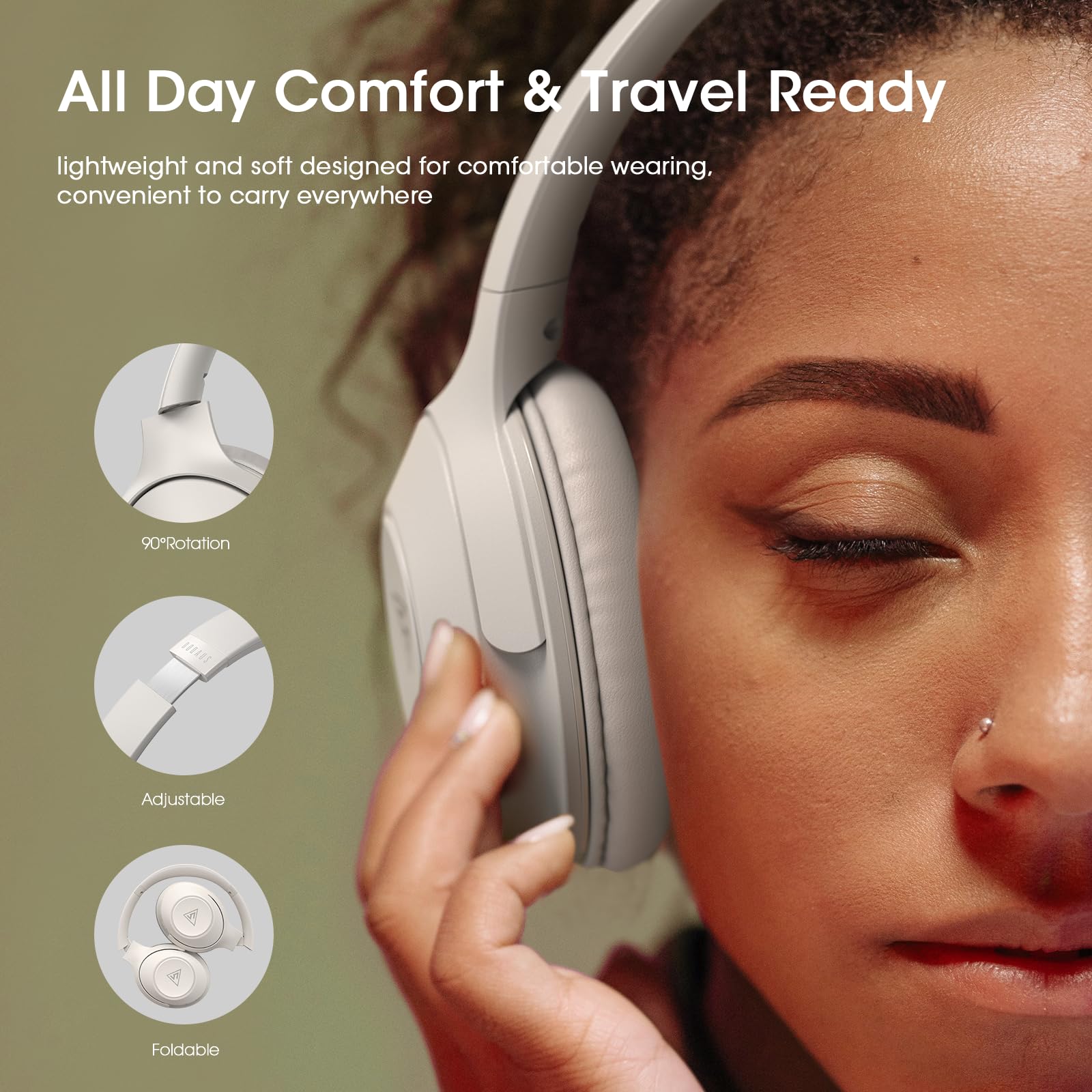 DOQAUS Bluetooth hoofdtelefoon, over-ear, 70 uur speeltijd, draadloze bluetooth met 3 EQ-modi, hifi-stereo, opvouwbare Bluetooth 5.3, draadloze hoofdtelefoon voor reizen, kantoor, mobiele telefoon, pc