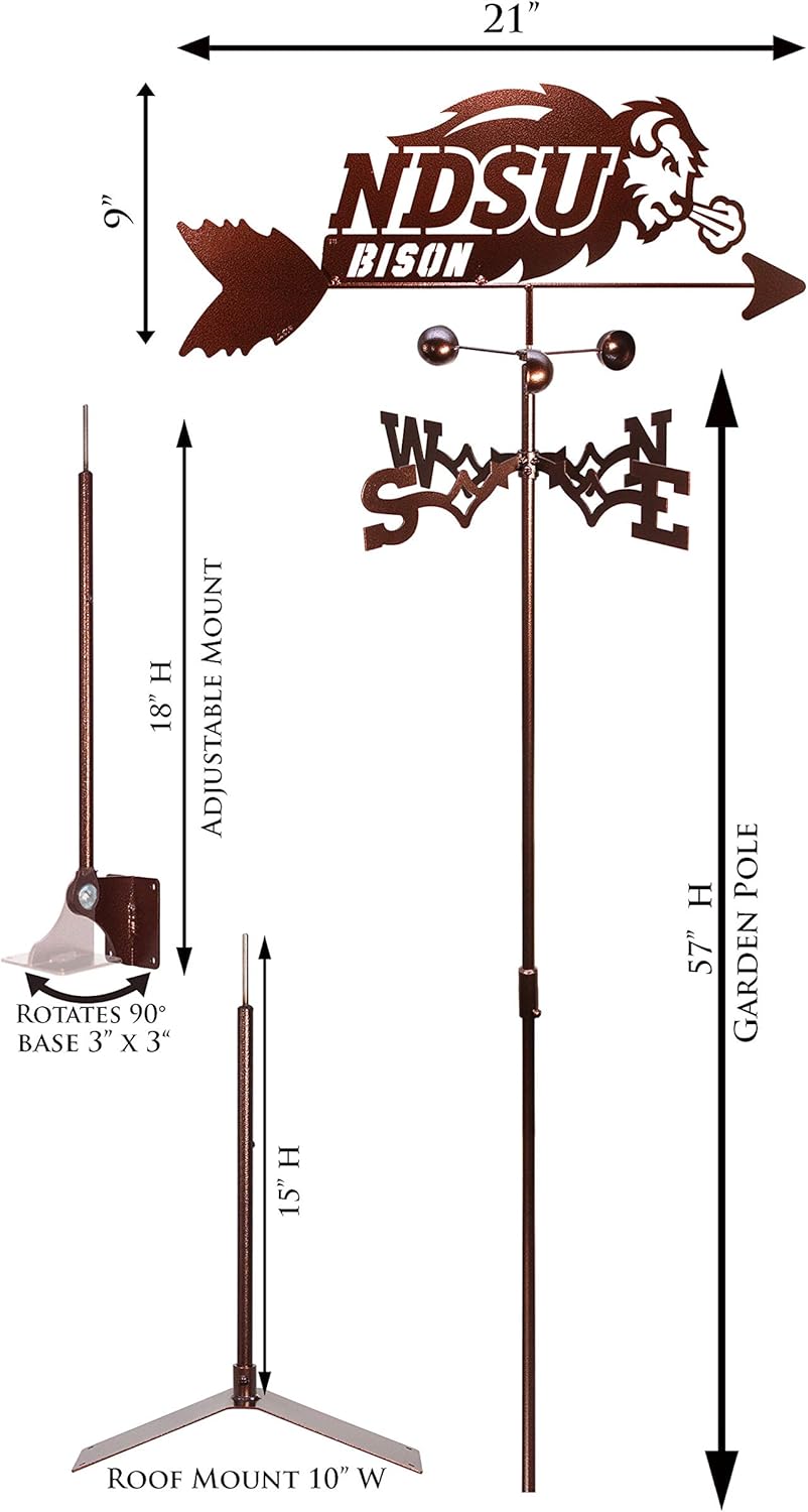 SWEN Products North Dakota State NDSU Bison Weathervane (Adjustable Mount Include)