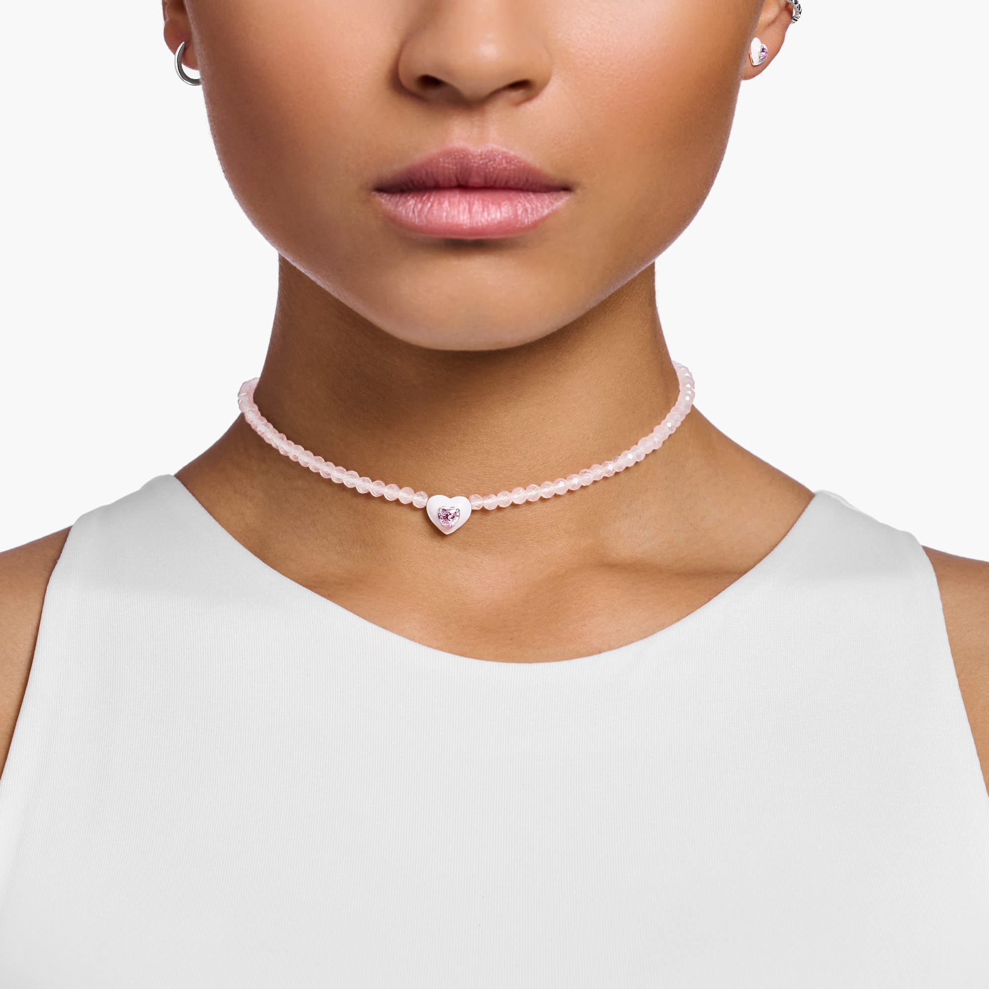 THOMAS SABO Choker Herz mit pinken Perlen 925 Sterlingsilber, Kaltemail