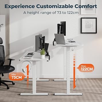 Electric Standing Desk 200x80cm, Height Adjustable Standing Desk with Headphone Hooks, Stand Up Desk Home Office Desk with Memory Function and Child Lock (White Frame+ White Desktop)