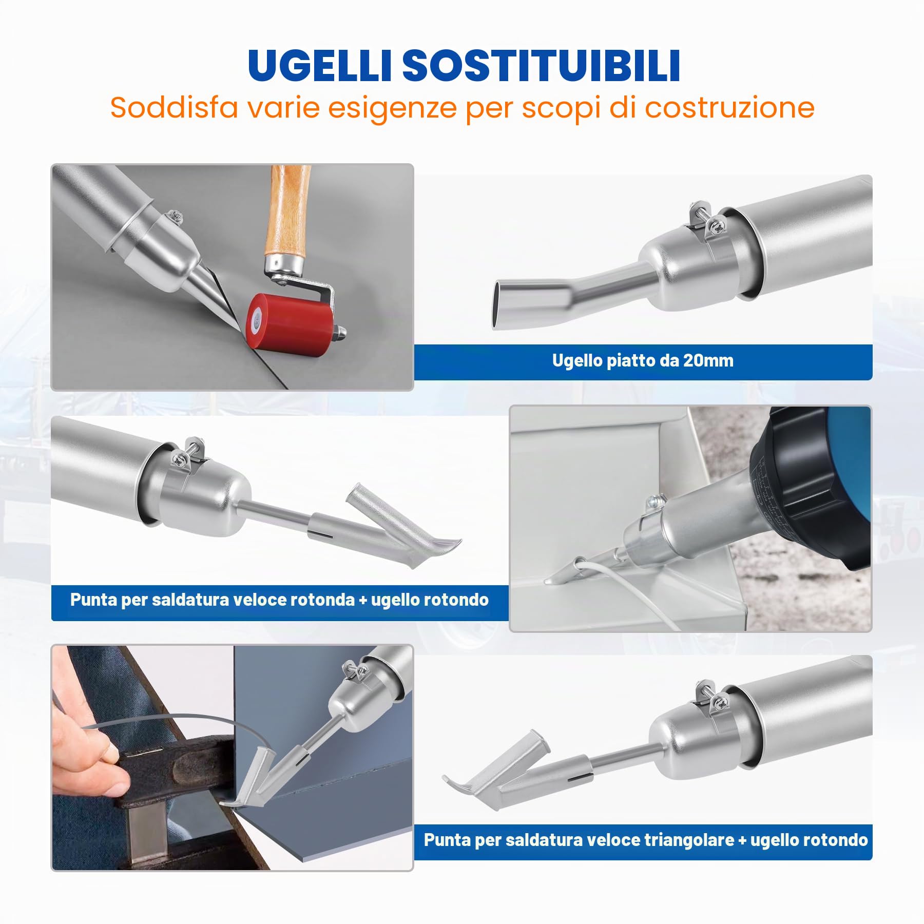 Pistola per saldatura ad aria calda, 1600 W, 220 V, torcia ad aria calda, in plastica, pistola per saldatura, saldatrice a gas caldo con ugelli e aste in PE/PVC, con custodia in plastica e