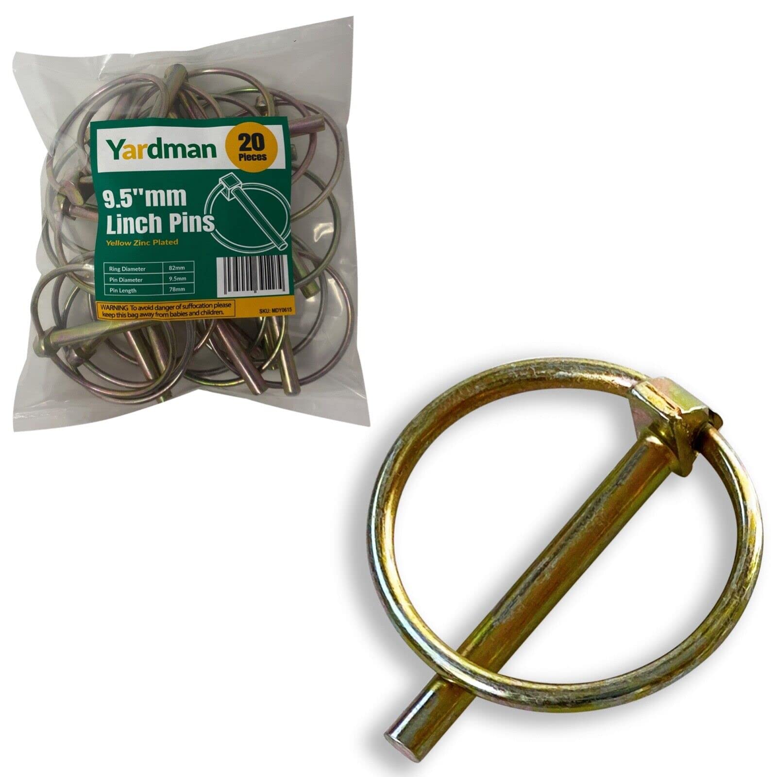 YARDMAN Lynch Pins 20 Pcs 9.5mm Linch Pin - 78mm Pin Drop Trailer Tractor Safety Fastener