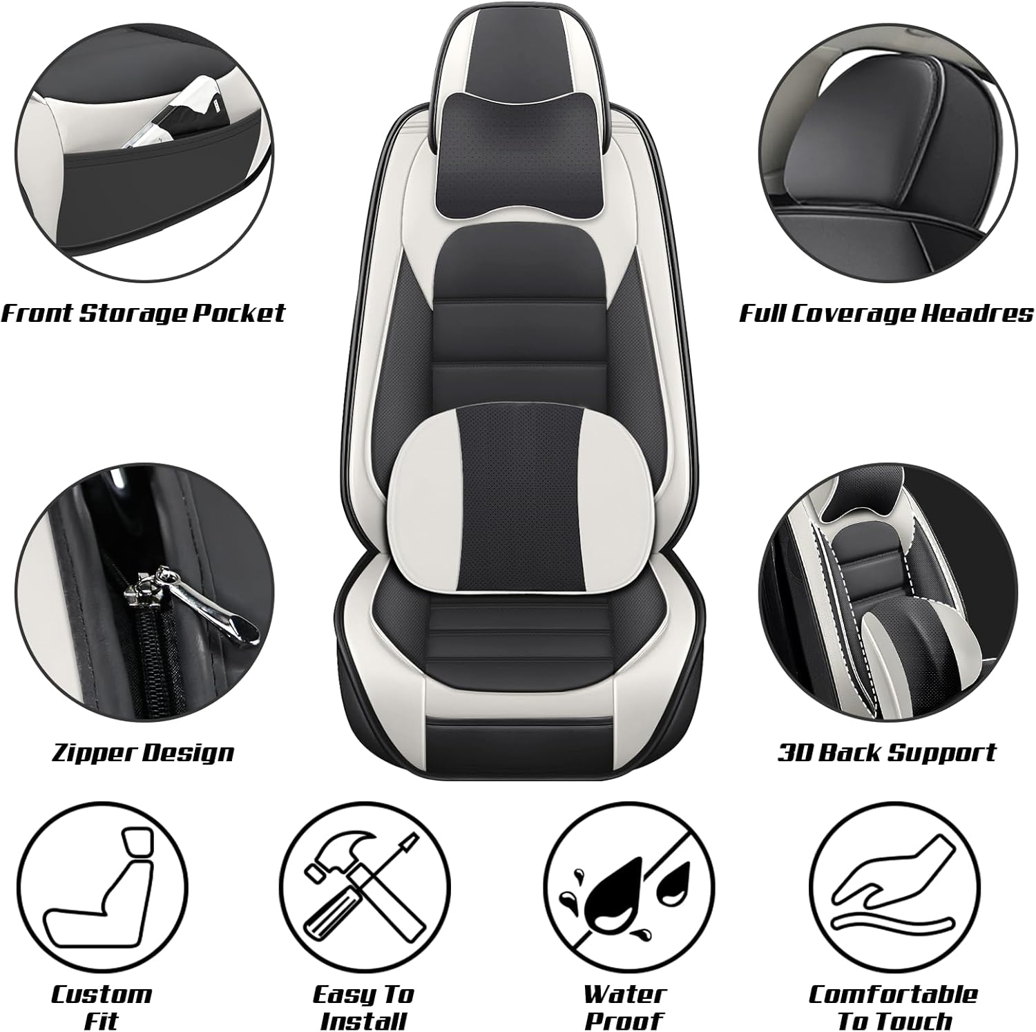 Full Set for Toyota Corolla Cross Seat Covers 2022-2026,Waterproof Nappa Leather Car Seat Protector, Anti-Slip & Comfortable Car seat Cover(Luxury 5 Seats Gray & White)