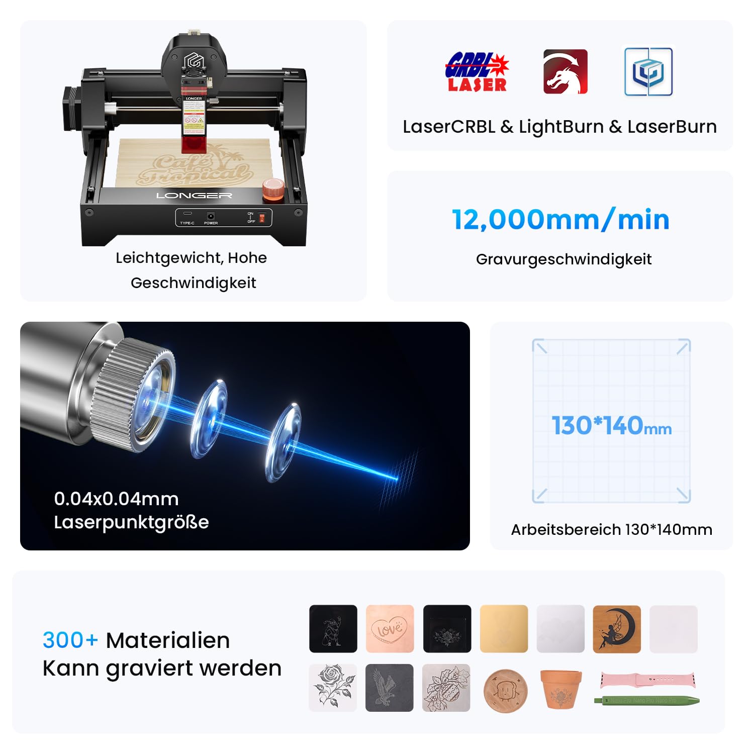 Longer Ray5 Mini Laser Gravierer 2.5W – CNC Lasergravurmaschine, 0,04 mm Präzision, 130×140 mm Arbeitsbereich, Laser Cutter für Holz & Acryl, DIY Gravur, WiFi