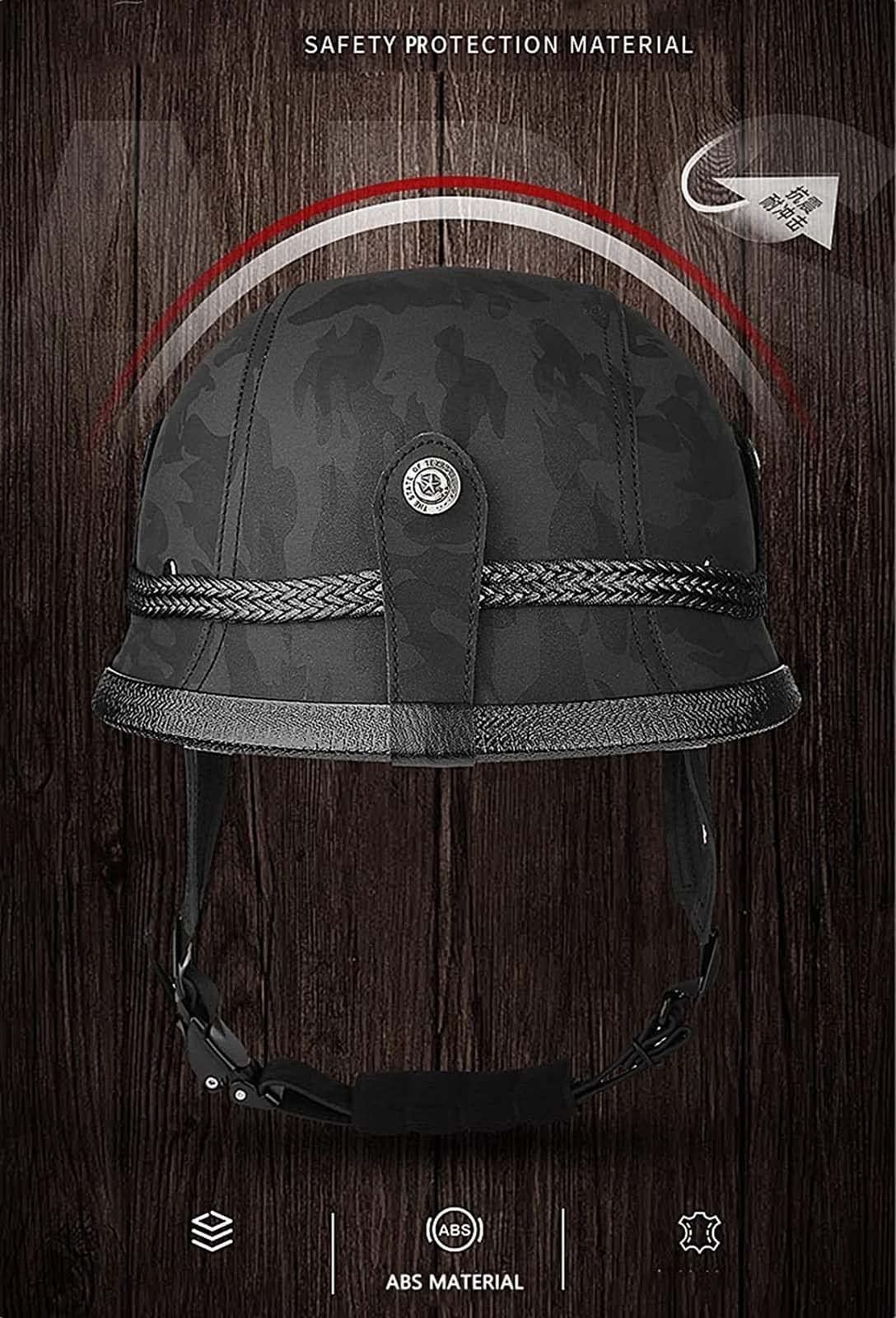 Niemiecki styl kask dla dorosłych pół kask Retro motocykl otwarta twarz kask motorower DOT zatwierdzony dla Cruiser motorower Chopper Jet skuter ATV kask, na mężczyzn kobiety (B M=57~58CM)