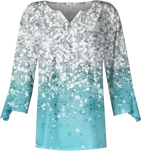 Miniatura 2 de Camisas de manga 34 para mujer, blusa de verano de manga 34, blusa elegante con cuello en V y manga acampanada