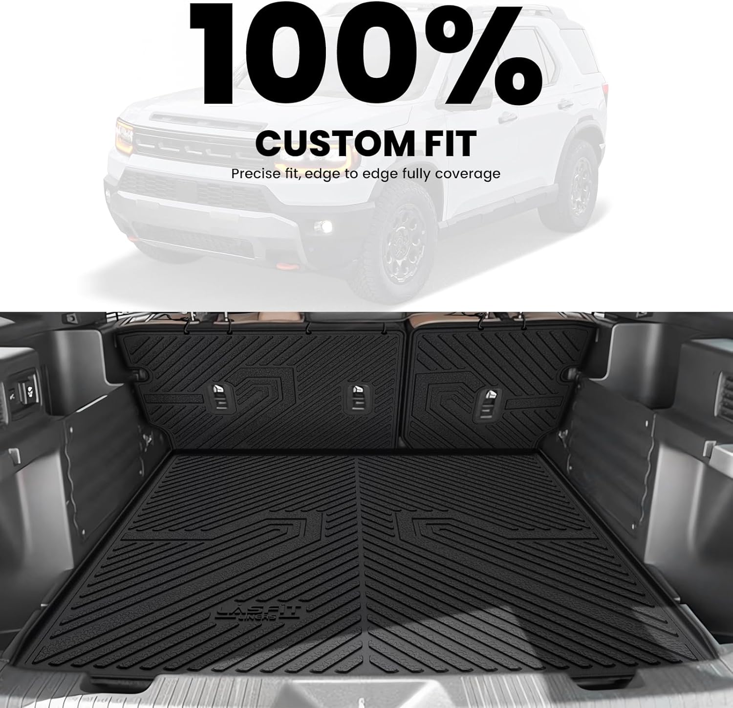 LASFIT Floor Mats & Cargo Mat for Honda Passport 2026, All Weather TPE Custom Fit Passport Floor Liner Accessories, 1st & 2nd Row & Trunk Mat with Backrest Mat Full Set, Black