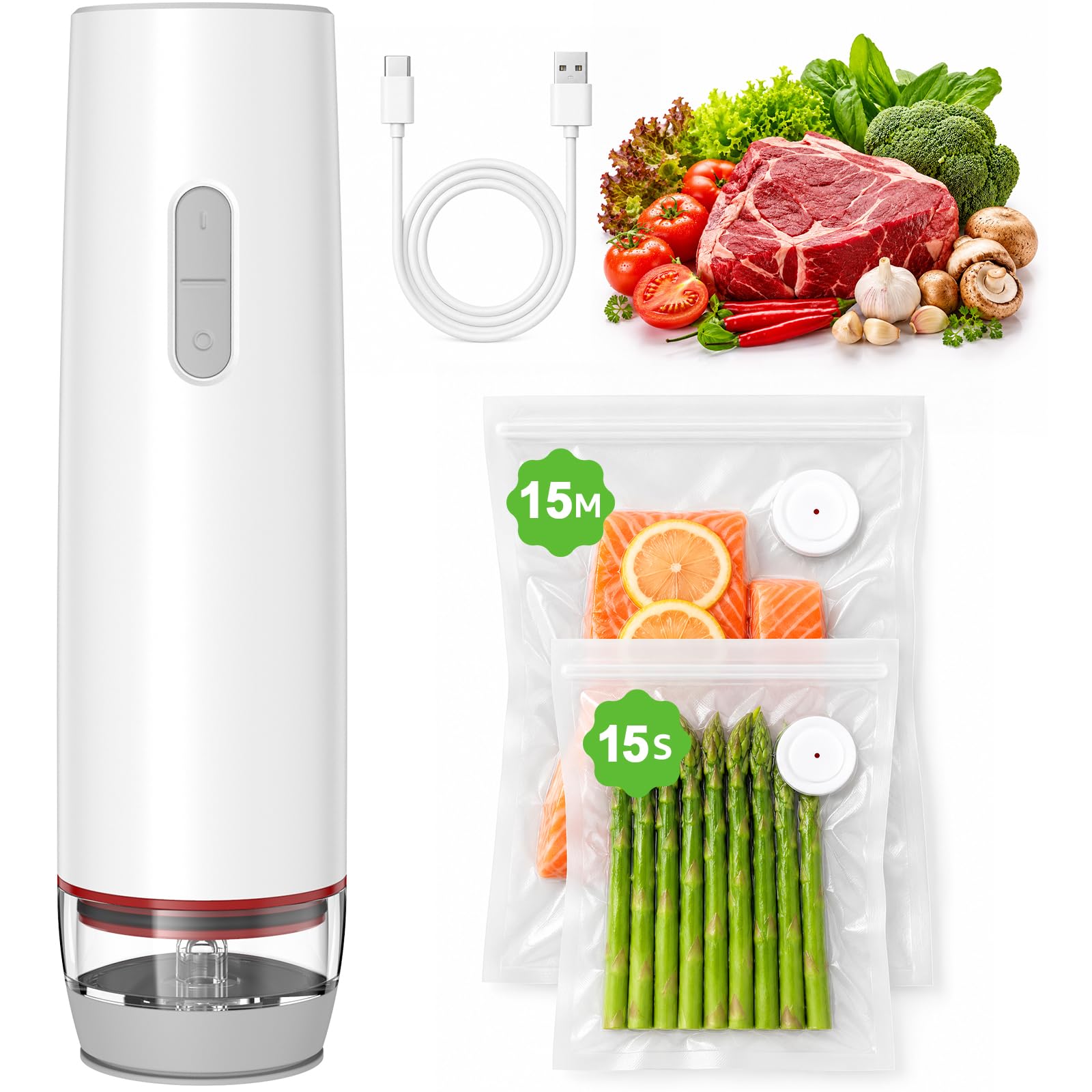 BoxLegend Pratica macchina per sottovuoto con sacchetti sottovuoto da 15S + 15M | Per alimenti, riutilizzabili, per carne, alimenti secchi e sous vide, perfetti per mantenere la freschezza a casa