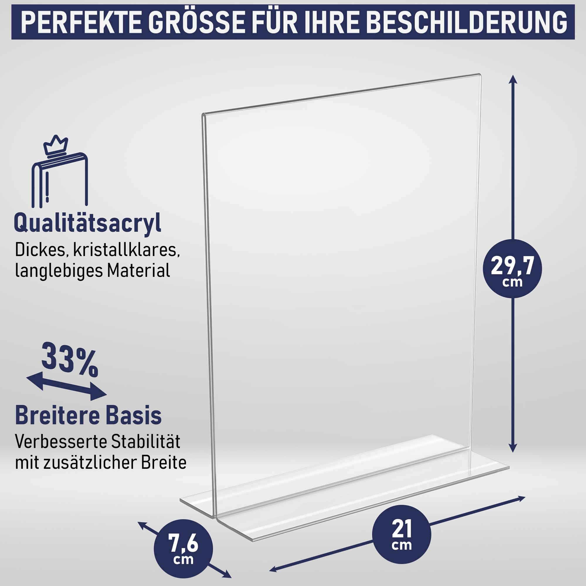 Acryl Schildhalter A4 - Acryl T-Ständer Schreibtisch Aufsteller, doppelseitig, Öffnung an Unterseite, Portrait, Speisekarte, Werbetafel. Perfekt für Restaurants, Werbung, Fotorahmen (A4 - 3 Stück)
