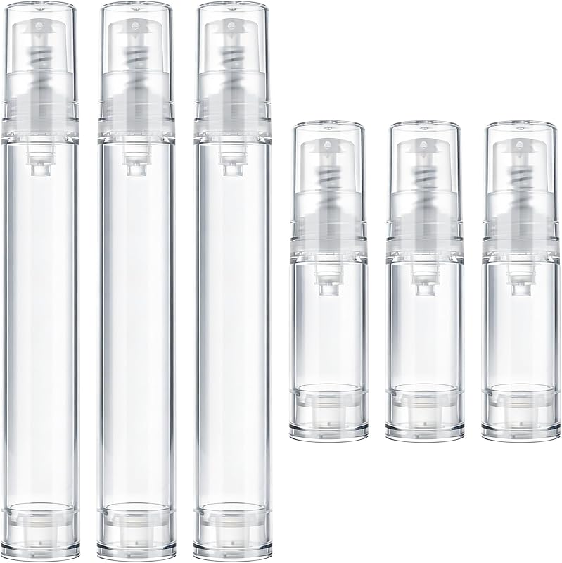 Frascos Recarregáveis Airless Hzopcw para Viagem, 5 mL e 15 mL, Transparentes, Pacote com 6