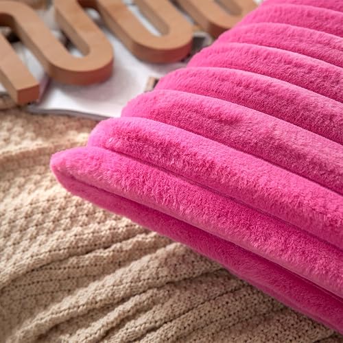 Miniatura 3 de DEELAND Paquete de 2 fundas de cojín decorativas de felpa de pelo sintético de doble cara, fundas de cojín suaves a rayas para sofá, dormitorio,