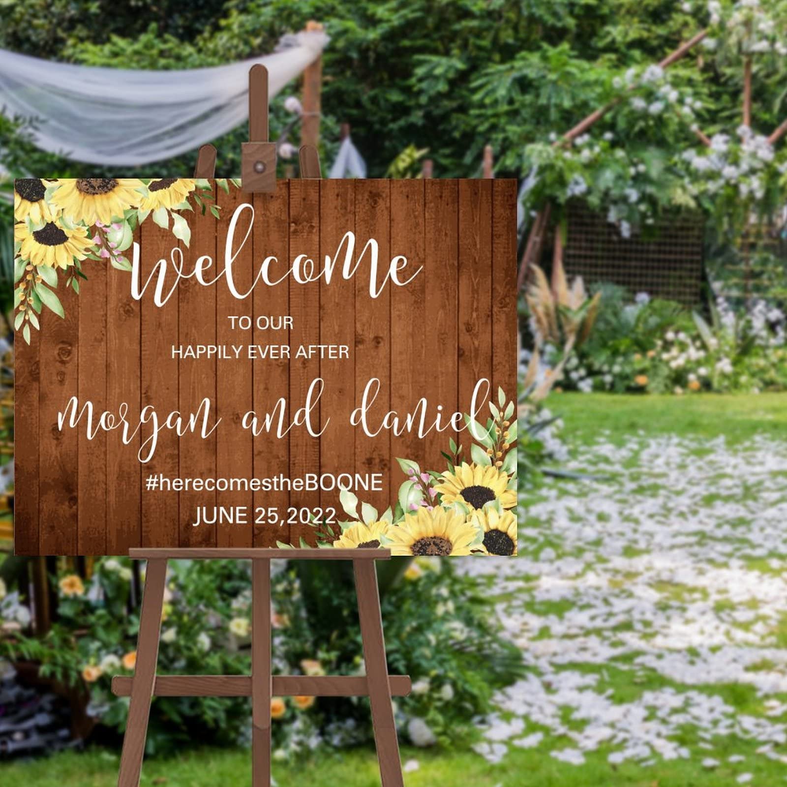 Panneau de bienvenue mariage personnalisé en tournesol, impression premium de haute qualité
