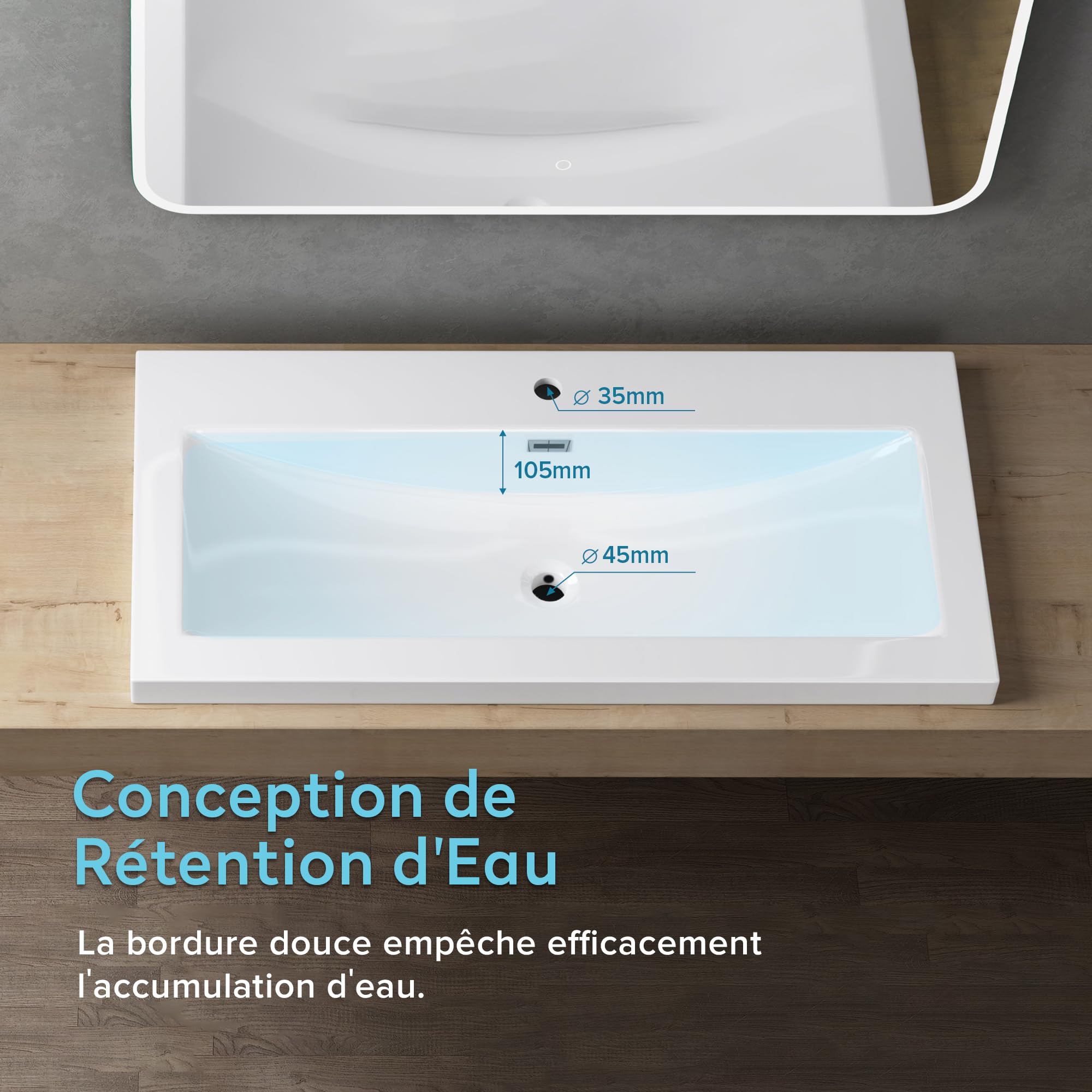 doporro Lavabo Vasque Blanc 100cm à Encastrer Colossum01 Fonte Minérale Solid Surface 100x48x13cm