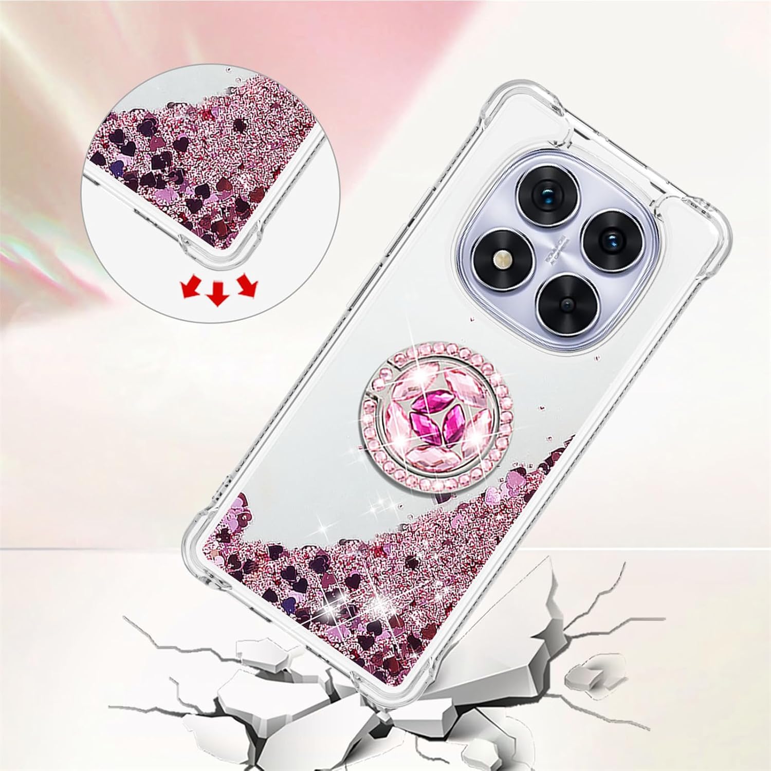 CCSmall Clear Glitter Case for Xiaomi Redmi Note 14 Pro Plus 5G, Flowing Liquid Quicksand Bling Sparkly Cute Cover with Kickstand Case for Redmi Note 14 Pro 5G / Pro+ 5G LSZ Rose Gold - Image 2