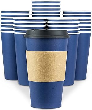 Disposable Coffee Cups With Lids - 16 oz To Go Coffee Cups (90 Set) With Sleeves and Tight Lids Prevent Leaks