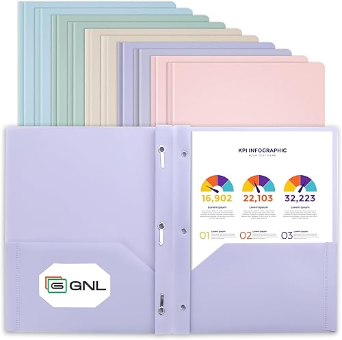 GNL Carpetas de plástico con bolsillos y puntas, paquete de 10, colores pastel apagados, carpetas de archivos de 2 bolsillos resistentes, tamaño