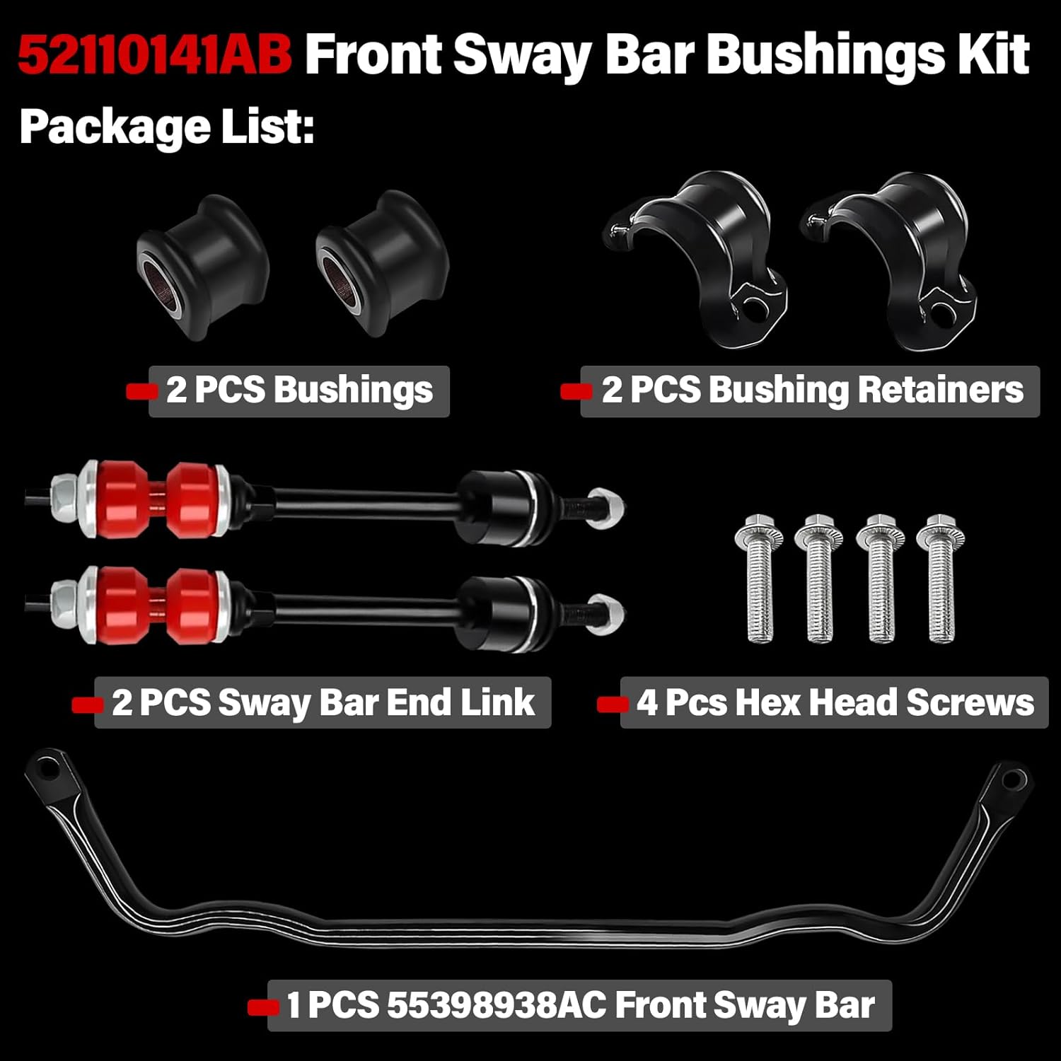 55398938AC Front Suspension Stabilizer Bar Kit with K80894 Sway Bar Links Kit with Bushing Fits for Dodge Ram 1500 2009-2010, for Ram 1500 201-2018, for Ram 1500 Classic 4WD 2019-2022