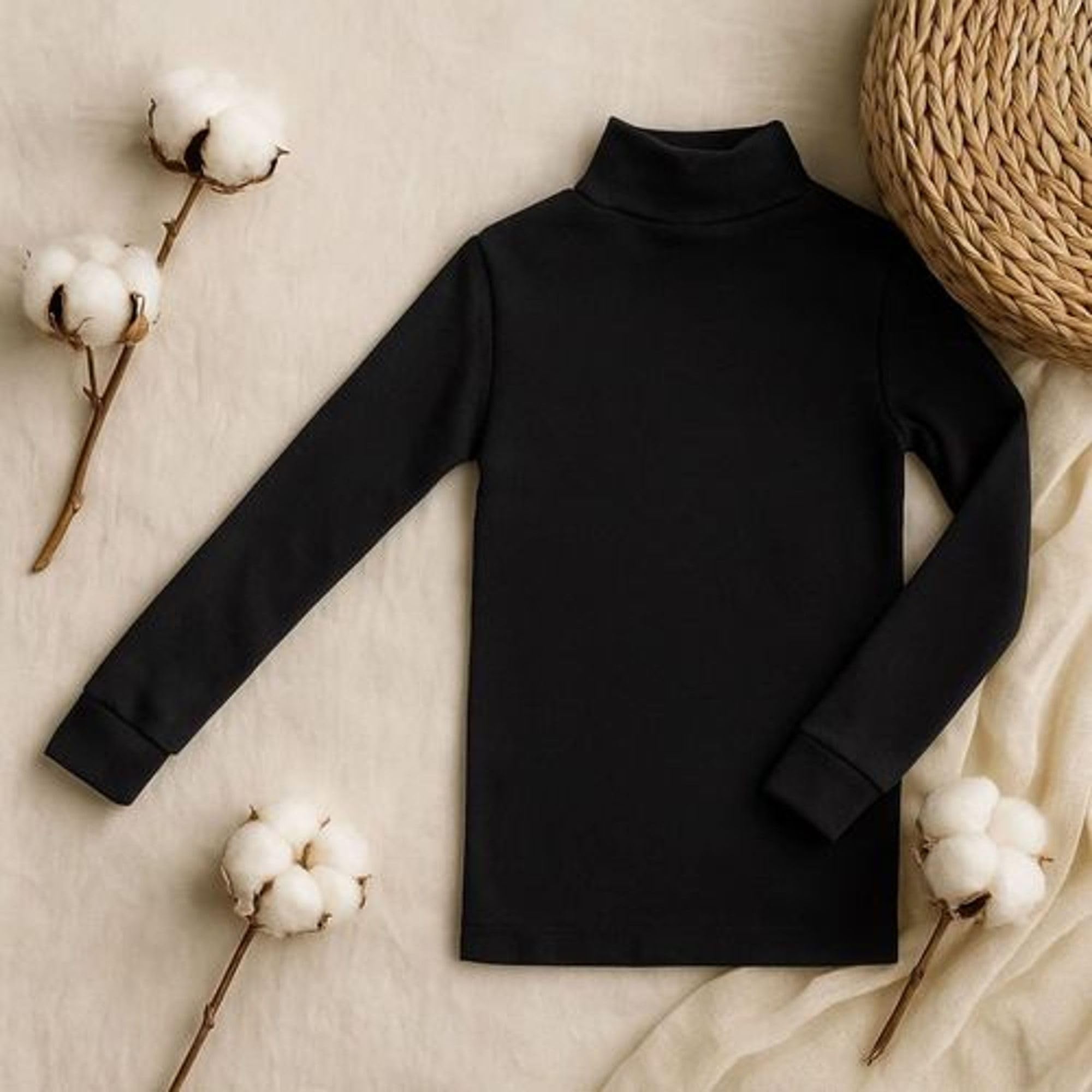 BABIDU Camiseta Interior Niños Unisex Cuello Medio Alto Semicisne, Manga Larga Algodón y Poliéster