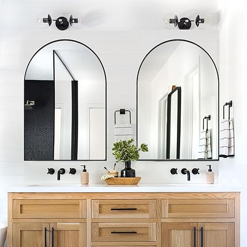 Miniatura 2 de Espejo arqueado de 30 x 40 pulgadas, espejo de baño negro, espejo de pared grande de 30 x 40 pulgadas, espejo de tocador de metal para pared, espejo