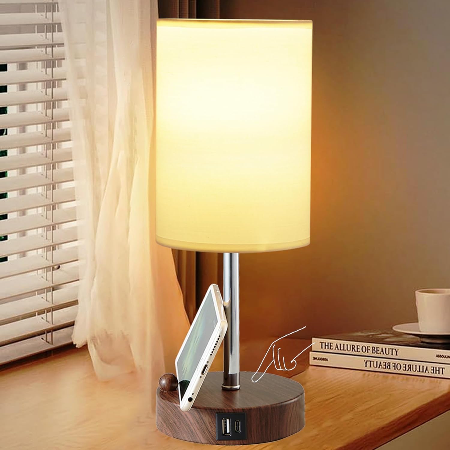 Briever Touch Control Bedside Table Lamp for Bedroom, 3Way Dimmable