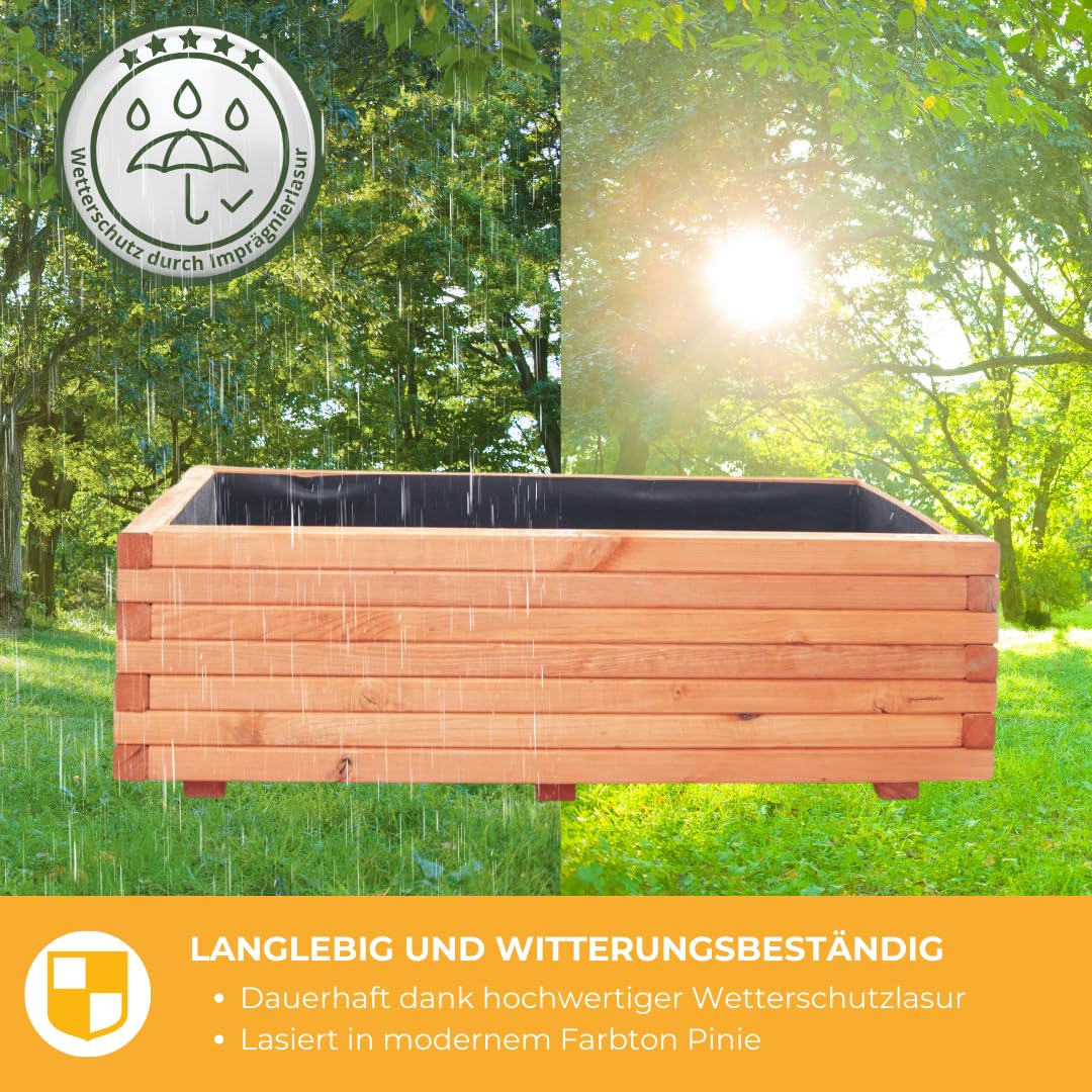 Mega Holz Pflanzkübel Pinie Lasiert 100x40 cm - Massiv & wetterfest - Fertig montierter Blumenkübel aus Kiefernholz - Rustikaler Blumentopf für Garten, Balkon & Terrasse, witterungsbeständig & robust