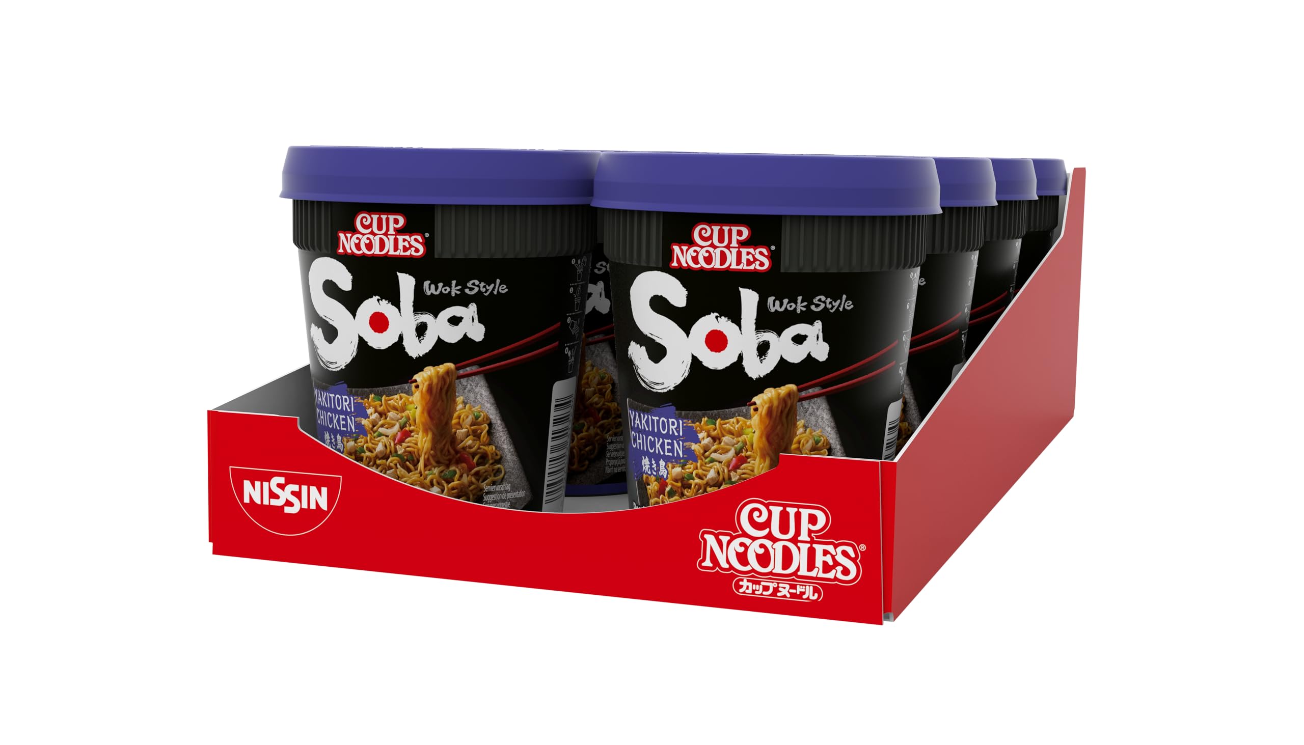 Nissin Cup Noodles Soba Cup – Yakitori Chicken, 8er Pack, Wok Style Instant-Nudeln japanischer Art, mit Würzsauce, Hähnchen & Gemüse, schnell im Becher zubereitet, asiatisches Essen (8 x 89 g)