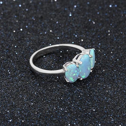 Purmy Anello Argento 925 Donna Anello Opale Blu Amore Cuore Forma Ovale