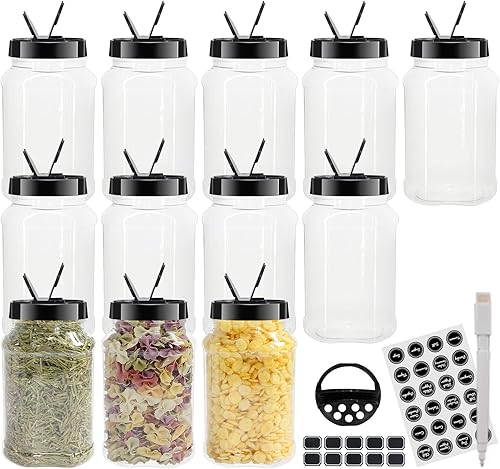 Miniatura 7 de BPFY Paquete de 24 tarros de plástico transparente de 6 onzas con tapas de plástico negro, botellas de especias redondas vacías, recipientes de