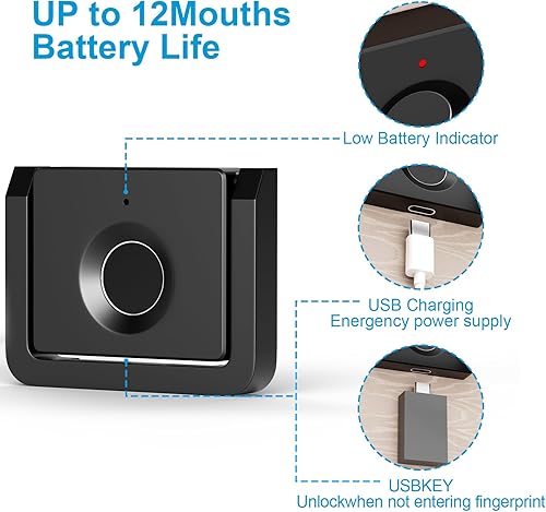 Miniatura 4 de Cerradura de gabinete de huellas dactilares estilo asa, cerradura de cajón oculta biométrica inteligente para archivos, almacenamiento, armario,