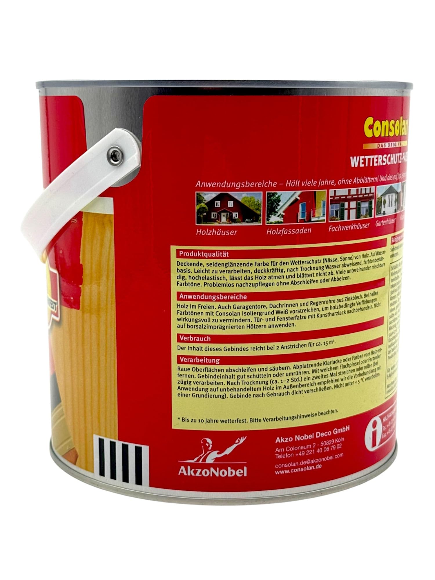 zbs24 Consolan Wetterschutzfarbe hockdeckende Holzfarbe für Aussen, inkl. 3 teiligen Pinselset zur einfachen Verarbeitung der Holzfarbe (schiefer, 2,5 Liter)