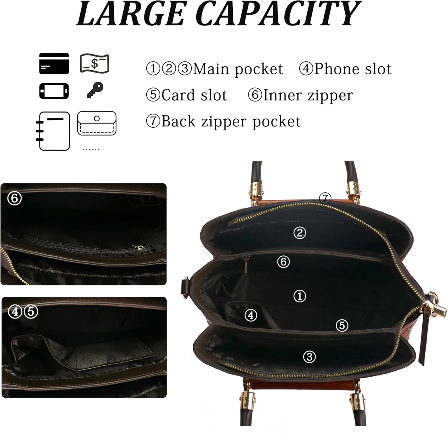 Crossbody Bag For Women Leather Shoulder Bag Purse and Handbag Tote Bag Medium Satchel Vintage Embossing Pattern - Image 3